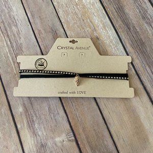 New Women's Crystal Avenue Set of 2 Black Leather Choker Necklace Arrow Charm